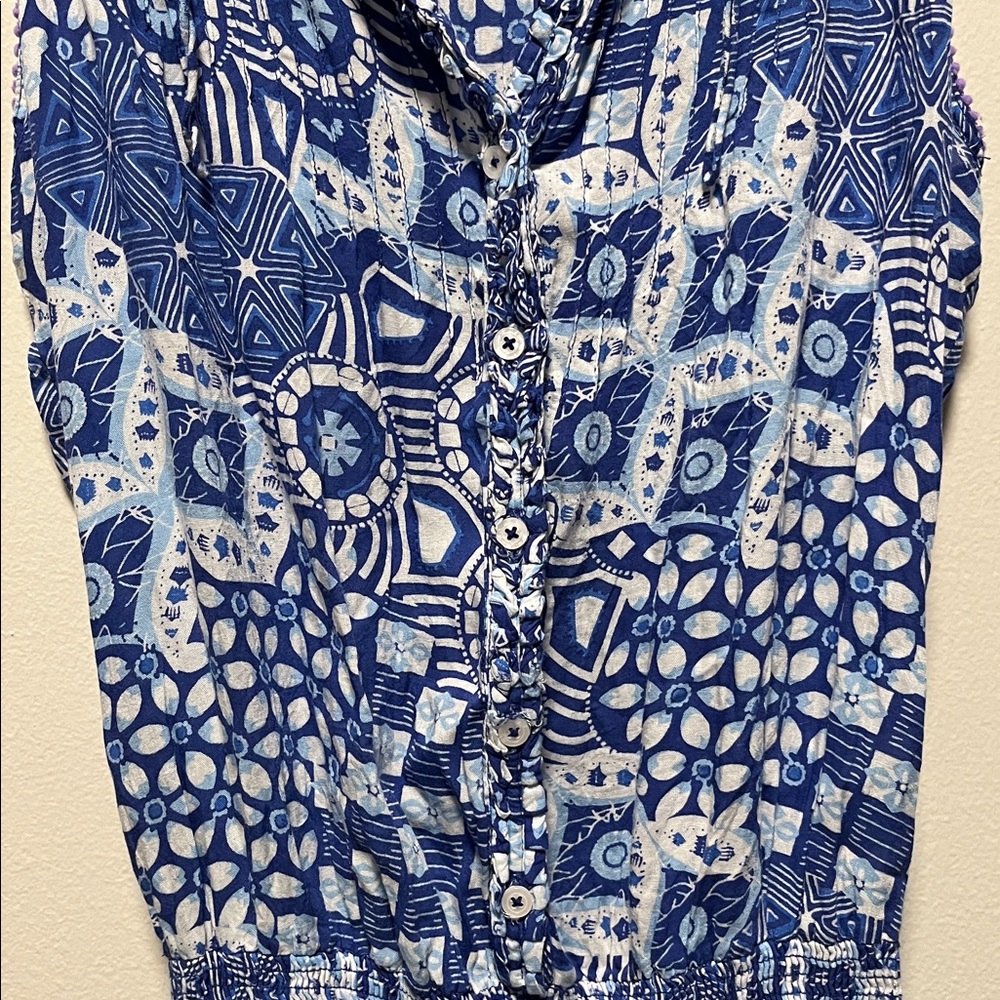 POUPETTE ST. BARTH Blue & White Sleeveless Button-Front Romper, Size S - Picture 3 of 9